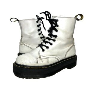 Dr Martens HADON White Genuine Leather Platform Combat Boots Lace Up Zipper 6